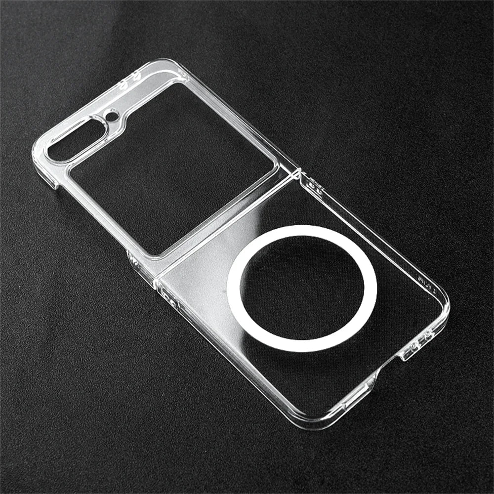 Clear Not Yellowing Magnetic Case for Samsung Galaxy Z Flip6 Zflip5 ZFlip 3 4 5 6 Flip3 ZFlip4 Hinge Magsafe 3in1 Acrylic Cover