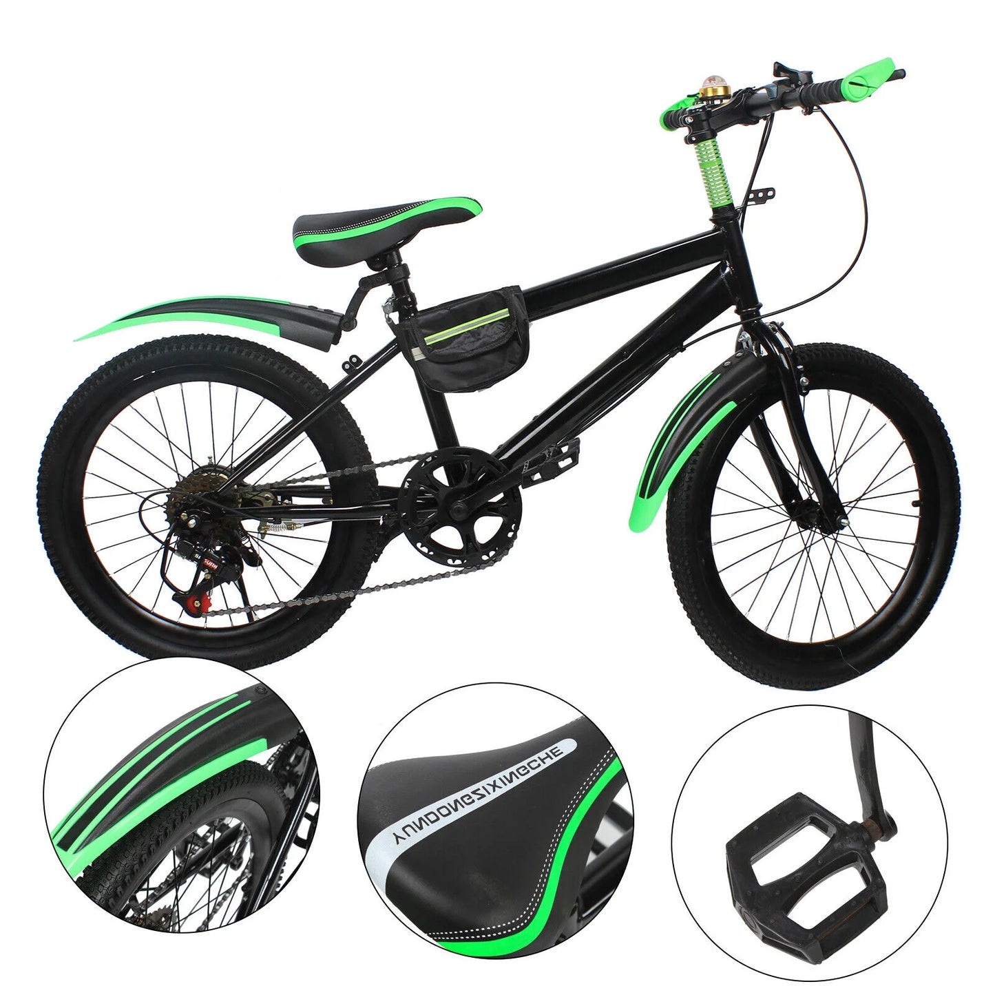 20 Inch Mountain Bike 7 Speed Gears, Adjustable Seat Kids' Bike with Mudguards Kettle Holder Kettle for Boys Girls 8-13 years