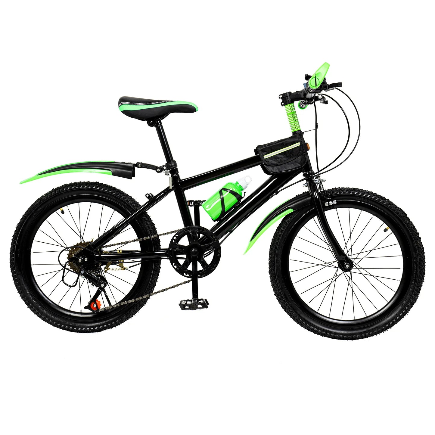 20 Inch Mountain Bike 7 Speed Gears, Adjustable Seat Kids' Bike with Mudguards Kettle Holder Kettle for Boys Girls 8-13 years