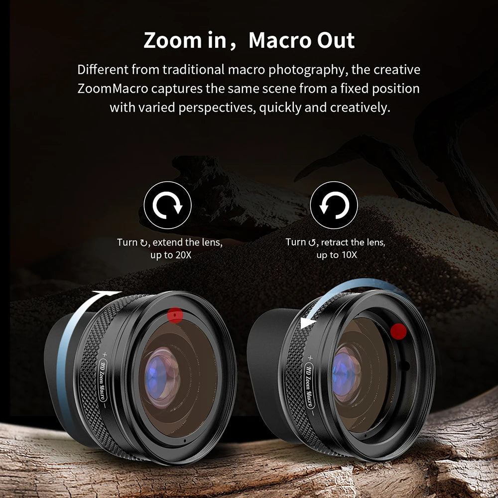APEXEL 10-20X Zoom Macro Lens  HD Micro Phone Camera Lenses Support Eye Macro Photography for iPhone Samsung all Smartphones