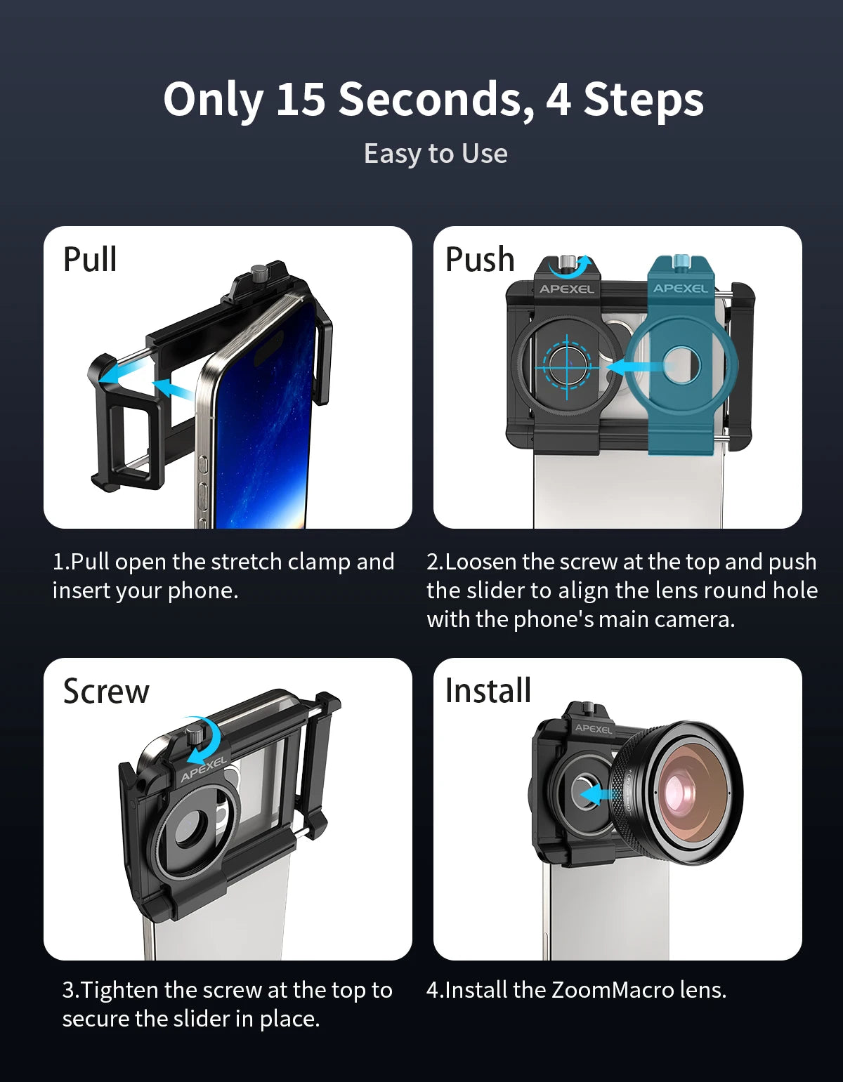 APEXEL 10-20X Zoom Macro Lens  HD Micro Phone Camera Lenses Support Eye Macro Photography for iPhone Samsung all Smartphones