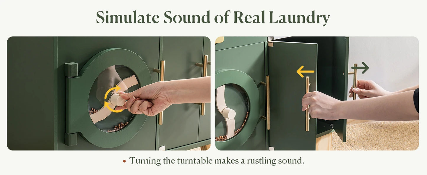 Robotime Wooden Toy Washing Machine Kitchen Set Vintage Green Washer and Dryer Kitchen Playset Pretend Play Kitchen for Kids