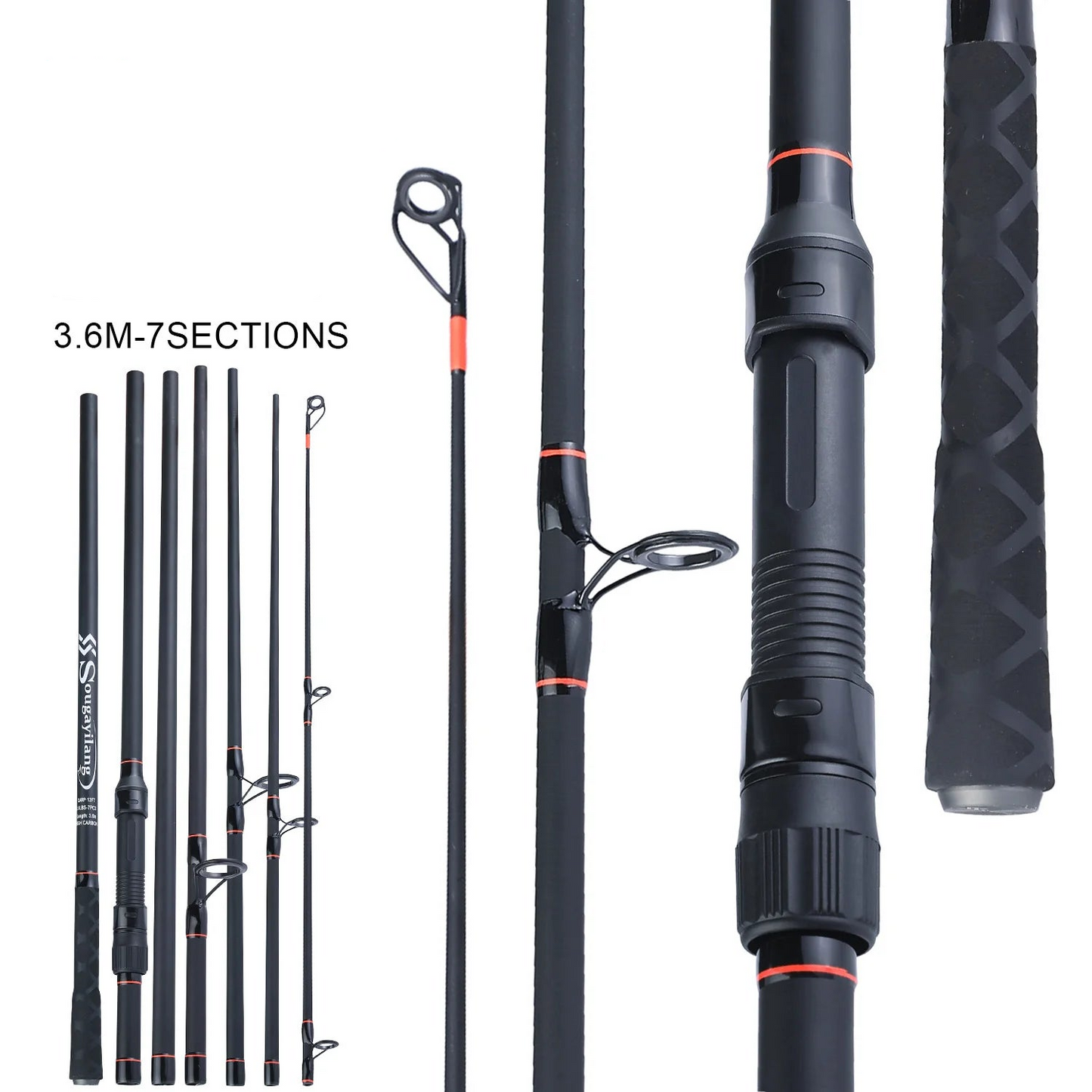 3.6M Portable Carbon Fiber Carp Spinning Rod Black-2