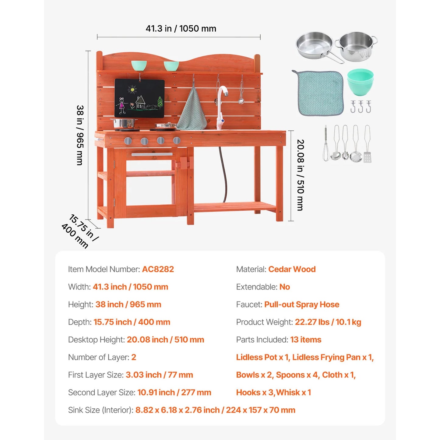 SucceBuy Wooden Mud Kitchen Playset with Stove Sink & Faucet Kids Pretend Play Kitchen Set for Children Girls Birthday Gifts