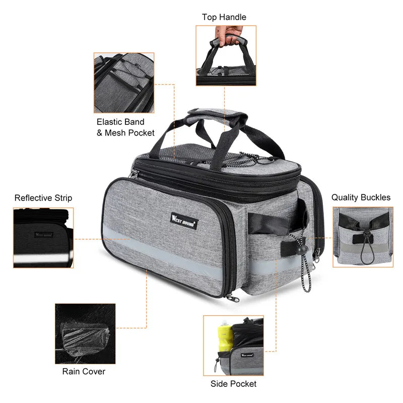 Expandable Rear Rack Bike Bag Trunk Pannier Grey-1