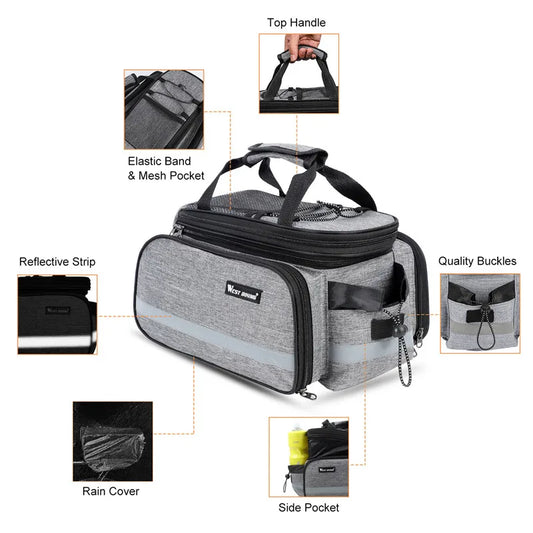 Expandable Rear Rack Bike Bag Trunk Pannier Grey-1