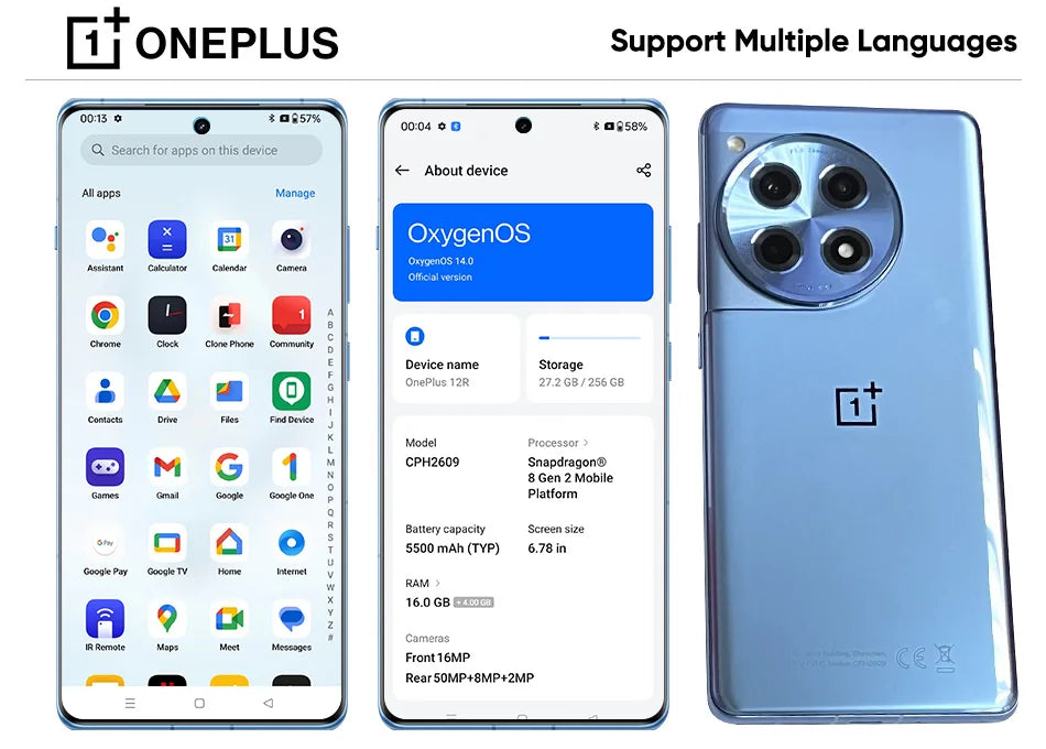 OnePlus 12R Global Version 16GB 256GB Snapdragon 8 Gen 2 6.78''120Hz AMOLED Display 5500mAh 100W Battery 50MP Camera
