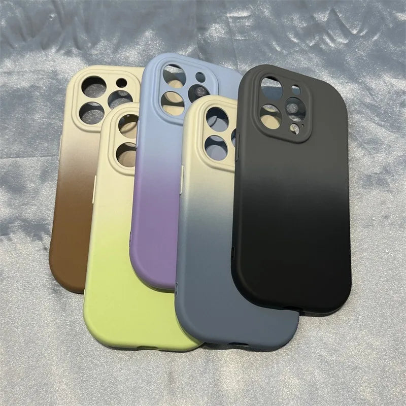 Fashion Silicone Soft Gradient Color Phone Case For iPhone 11 12 13 14 15 16 Pro Plus Matte Bumper Cases Cover