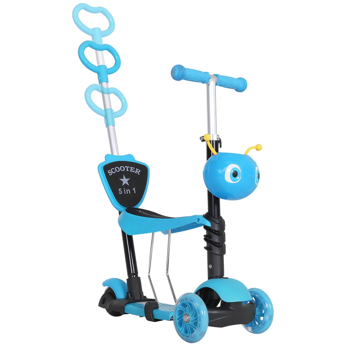 HOMCOM 5-in-1 Kids Kick Scooter 3-wheel Walker w/ Removable Seat Adjustable