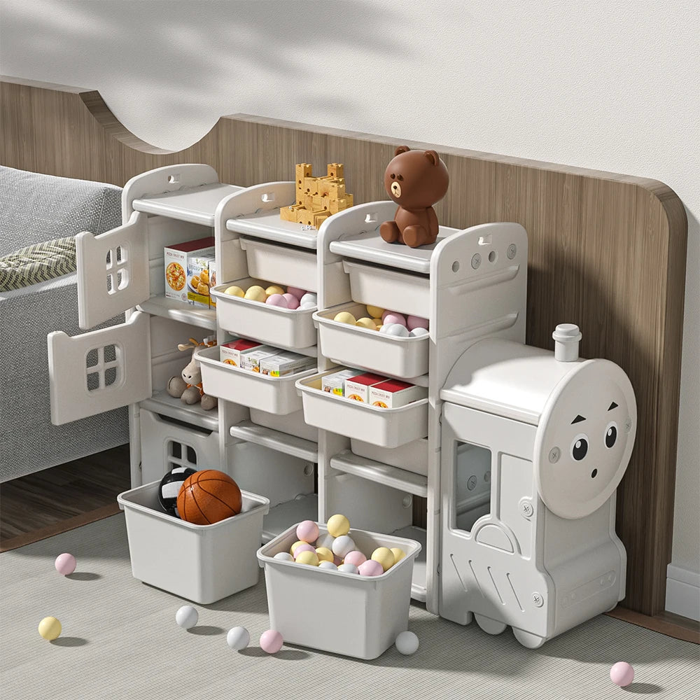 Livingandhome Cute Train Shape Toys Storage Rack for Kids Floor Standing
