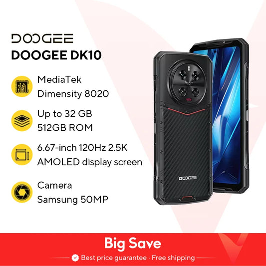 World Premiere DOOGEE DK 10 5G Dimensity 8020 Morpho Quad Camera 50MP Rugged Phone  6.67" 120Hz 2.5K AMOLED 120W 32 GB+512 GB