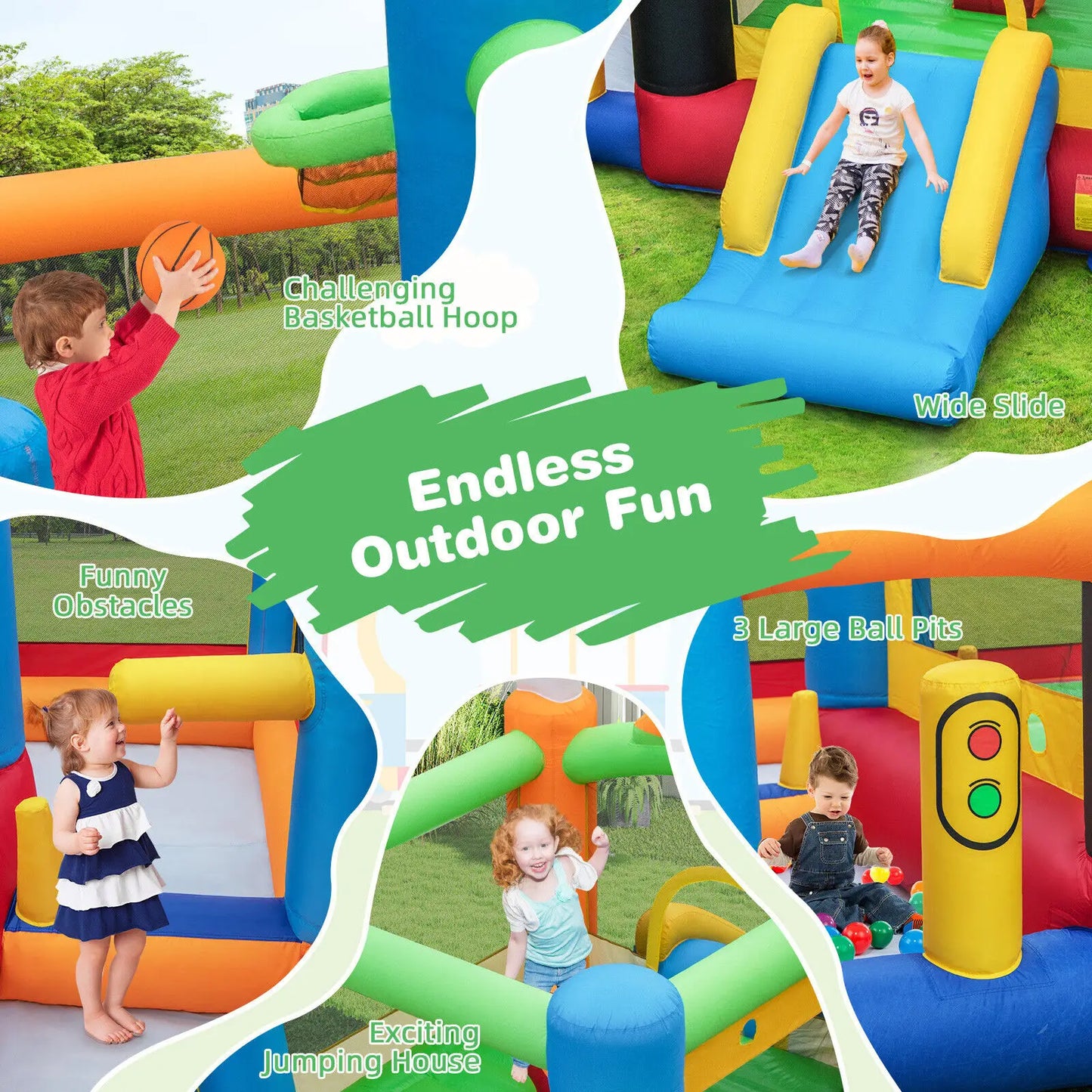 DORTALA Inflatable Bounce Castle Train Themed Kids Bouncer Jumping House with Slide