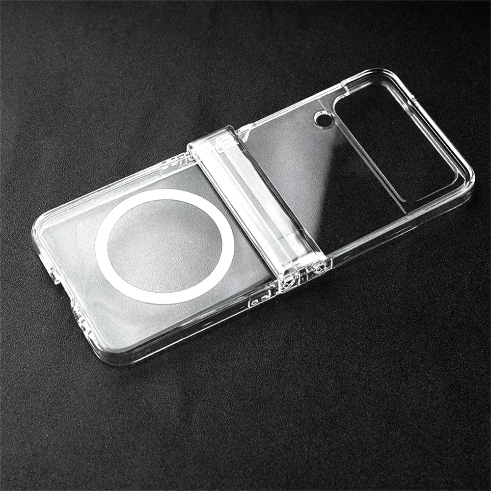 Clear Not Yellowing Magnetic Case for Samsung Galaxy Z Flip6 Zflip5 ZFlip 3 4 5 6 Flip3 ZFlip4 Hinge Magsafe 3in1 Acrylic Cover