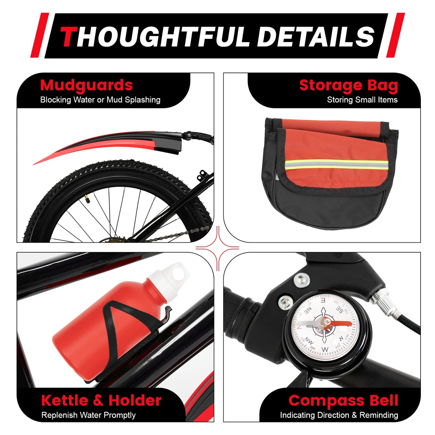 20 Inch Mountain Bike 7 Speed Gears, Adjustable Seat Kids' Bike with Mudguards Kettle Holder Kettle for Boys Girls 8-13 years