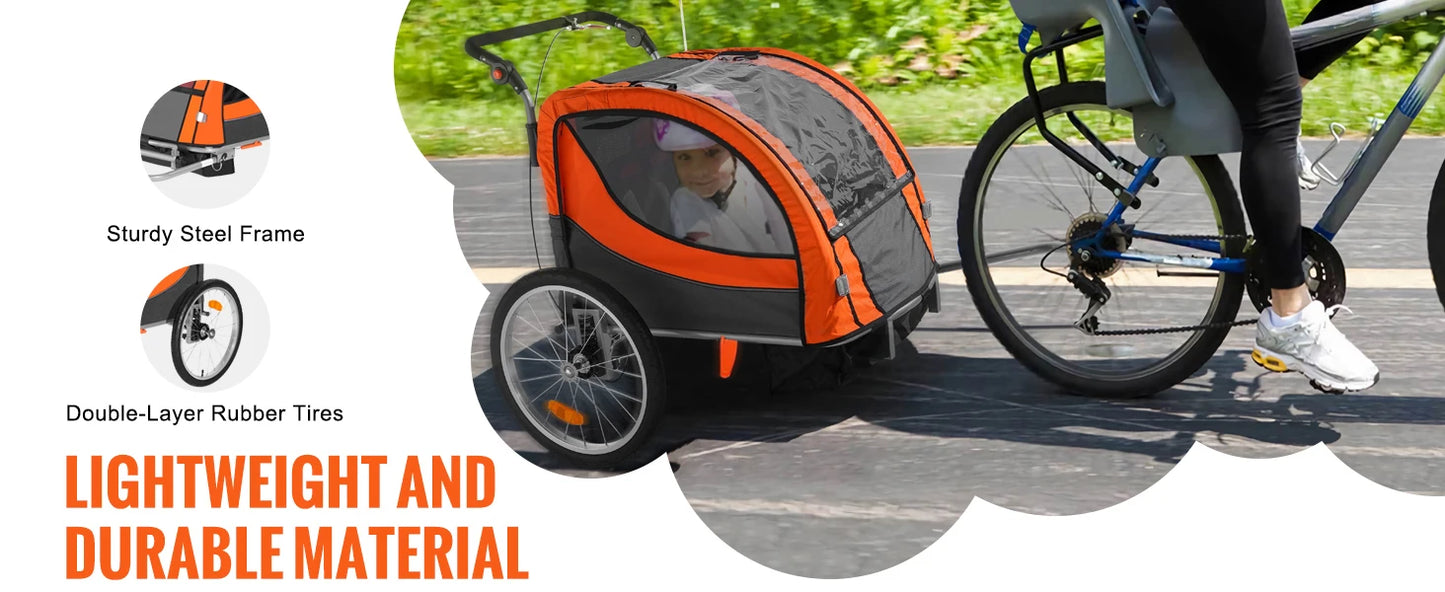 SucceBuy 88/100 lbs Child Bike Trailer Double Seat Carrier Converts to Stroller Foldable Children Bicycle Trailer for Toddlers