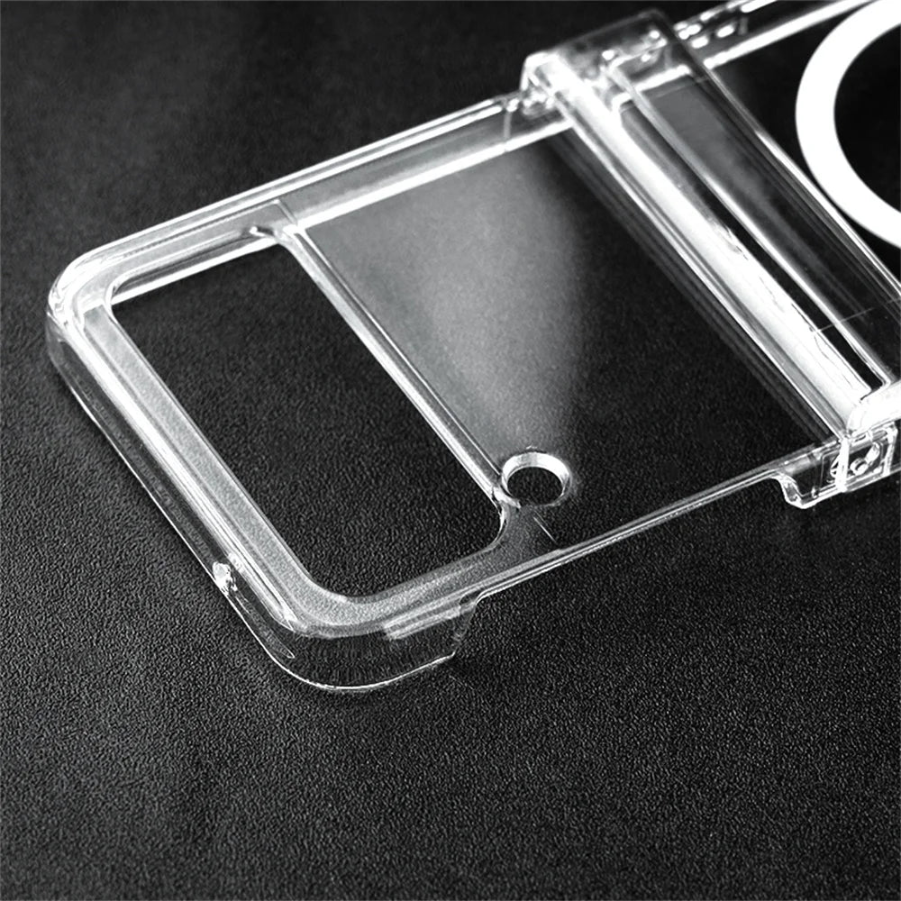 Clear Not Yellowing Magnetic Case for Samsung Galaxy Z Flip6 Zflip5 ZFlip 3 4 5 6 Flip3 ZFlip4 Hinge Magsafe 3in1 Acrylic Cover