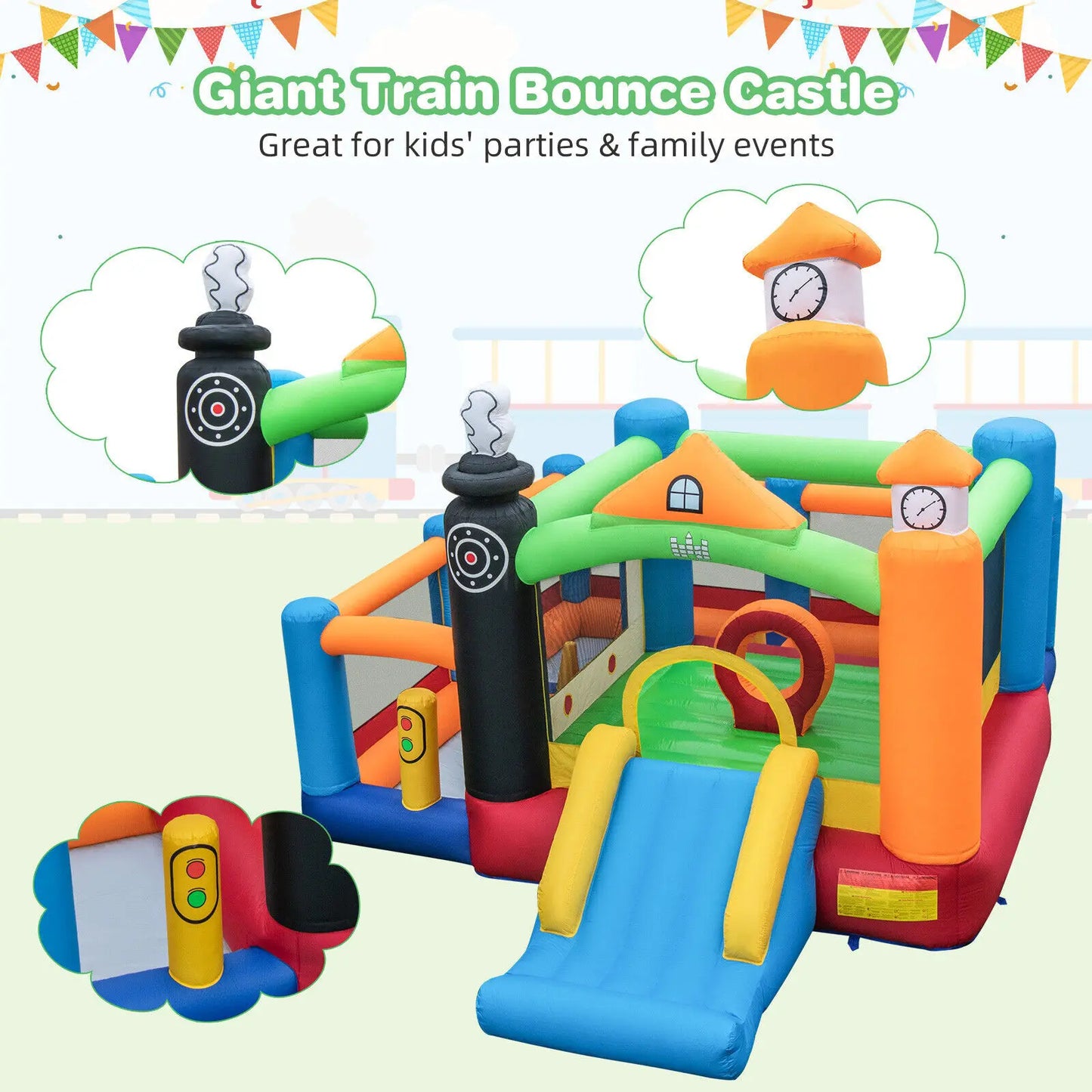 DORTALA Inflatable Bounce Castle Train Themed Kids Bouncer Jumping House with Slide