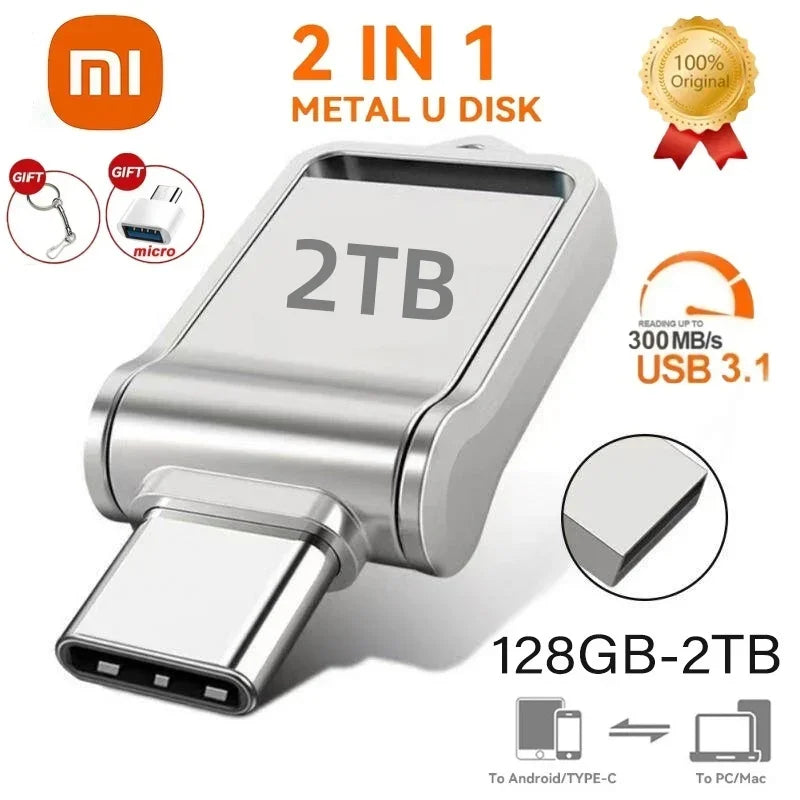 Xiaomi 2TB Flash Drive High Speed USB 1TB Type-C Interface Large Capacity Dual Purpose Flash Drive Mobile Phone Computer Disk