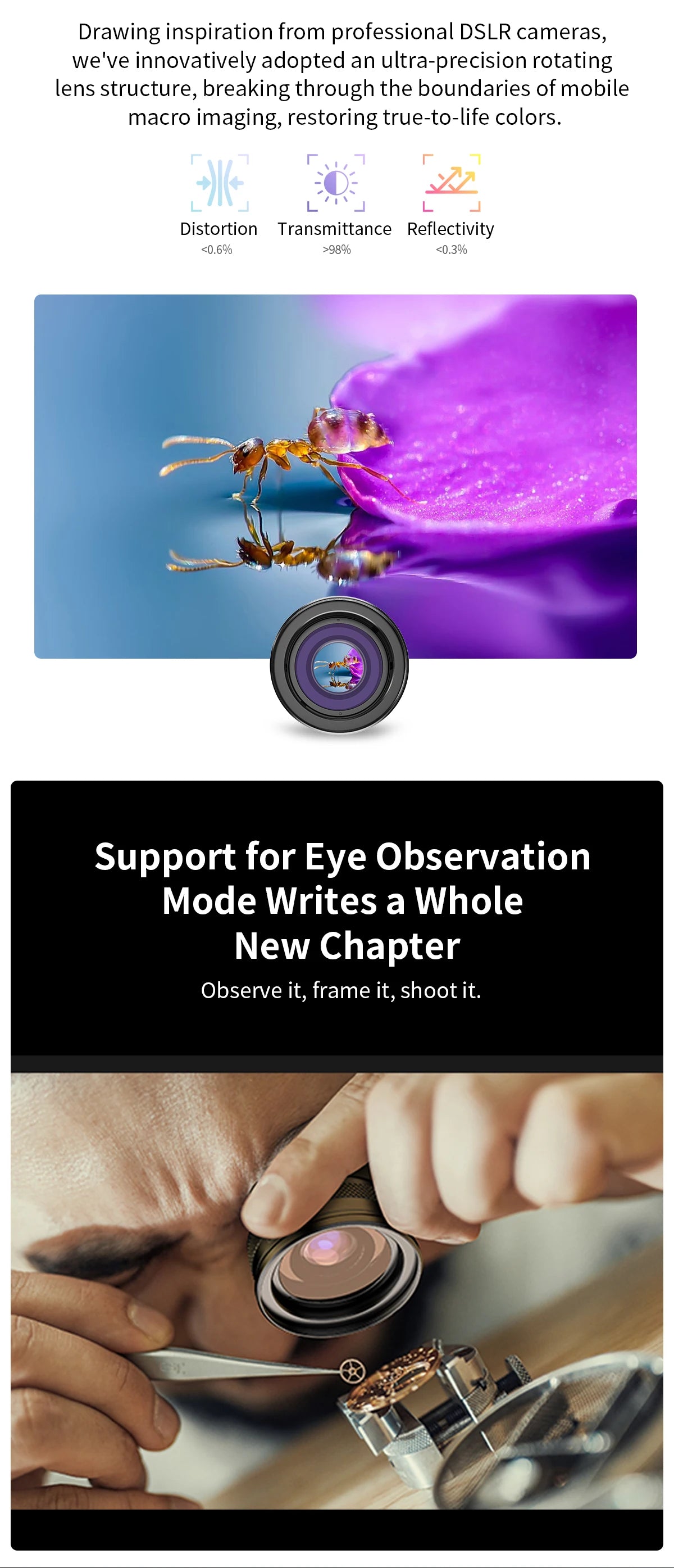 APEXEL 10-20X Zoom Macro Lens  HD Micro Phone Camera Lenses Support Eye Macro Photography for iPhone Samsung all Smartphones