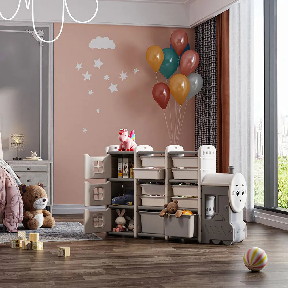 Livingandhome Cute Train Shape Toys Storage Rack for Kids Floor Standing