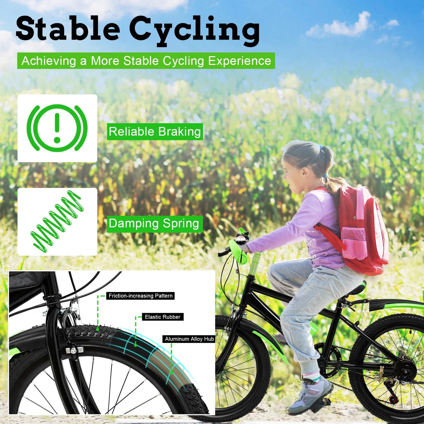 20 Inch Mountain Bike 7 Speed Gears, Adjustable Seat Kids' Bike with Mudguards Kettle Holder Kettle for Boys Girls 8-13 years