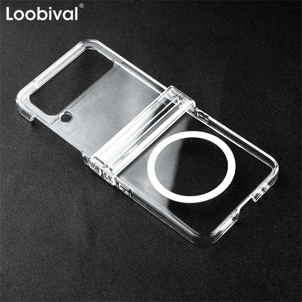 Clear Not Yellowing Magnetic Case for Samsung Galaxy Z Flip6 Zflip5 ZFlip 3 4 5 6 Flip3 ZFlip4 Hinge Magsafe 3in1 Acrylic Cover