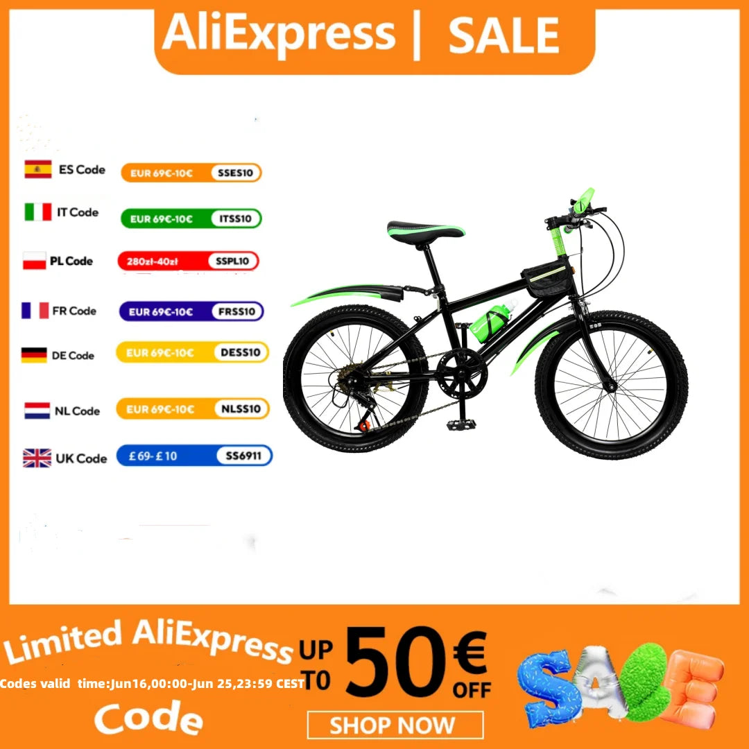 20 Inch Mountain Bike 7 Speed Gears, Adjustable Seat Kids' Bike with Mudguards Kettle Holder Kettle for Boys Girls 8-13 years