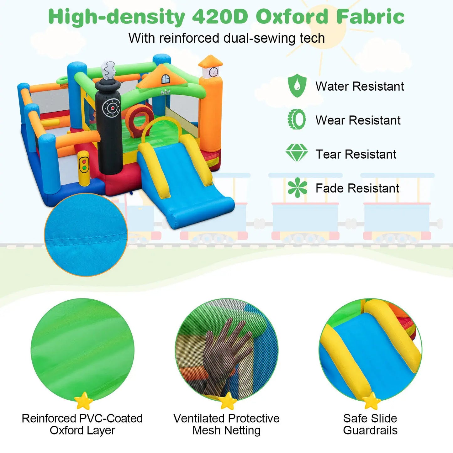 DORTALA Inflatable Bounce Castle Train Themed Kids Bouncer Jumping House with Slide