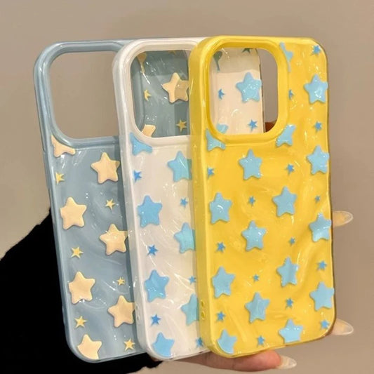 Couple Lovely Stars Case Compatible for IPhone 13 11 12 16 15 14 Pro Max 14 15 16 Plus Wave Ruffle Water Shockproof Soft Cover ﻿