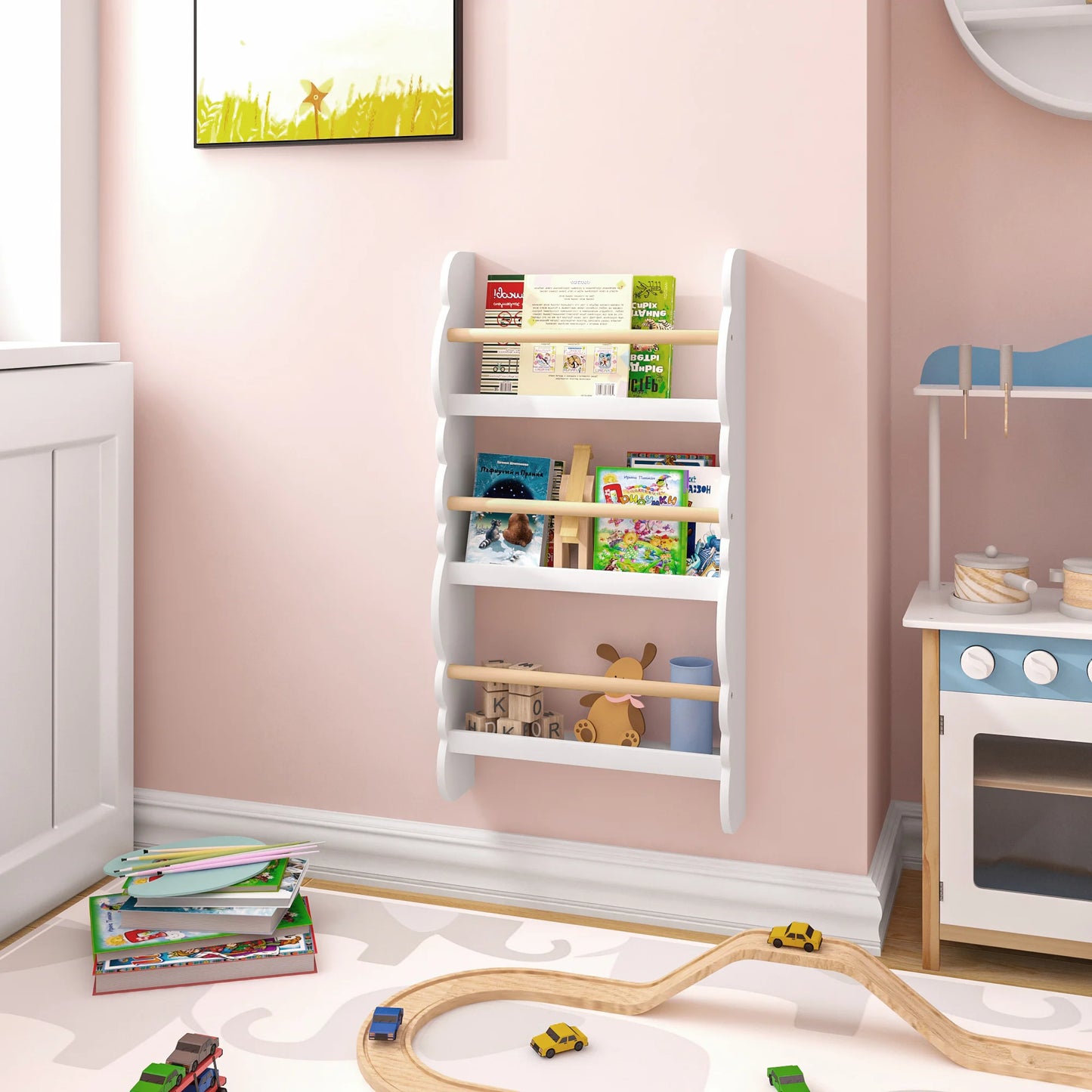 WOLTU Children's Bookshelf Kid's Bookcase Wall Shelf Book Organizer with 4 Shelves for Book Magazine Storage Kids Room Home