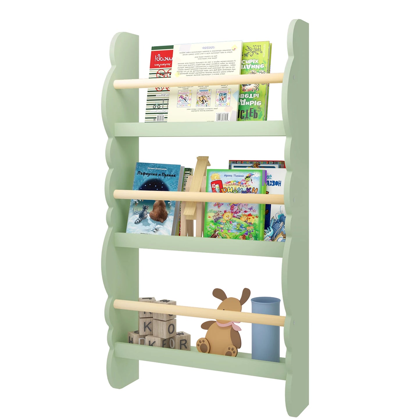 WOLTU Children's Bookshelf Kid's Bookcase Wall Shelf Book Organizer with 4 Shelves for Book Magazine Storage Kids Room Home