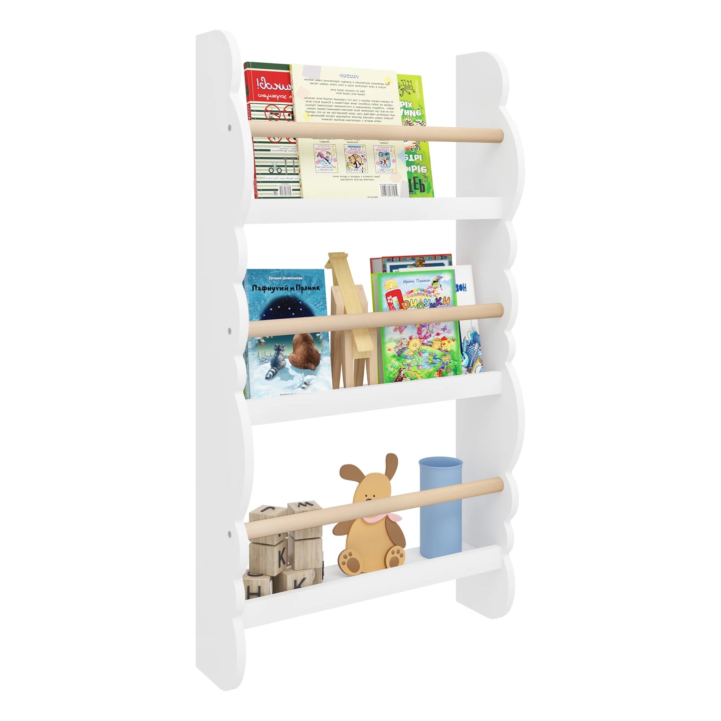 WOLTU Children's Bookshelf Kid's Bookcase Wall Shelf Book Organizer with 4 Shelves for Book Magazine Storage Kids Room Home
