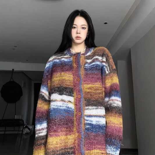 Round Neck Loose Casual Couple Knitted Jacket