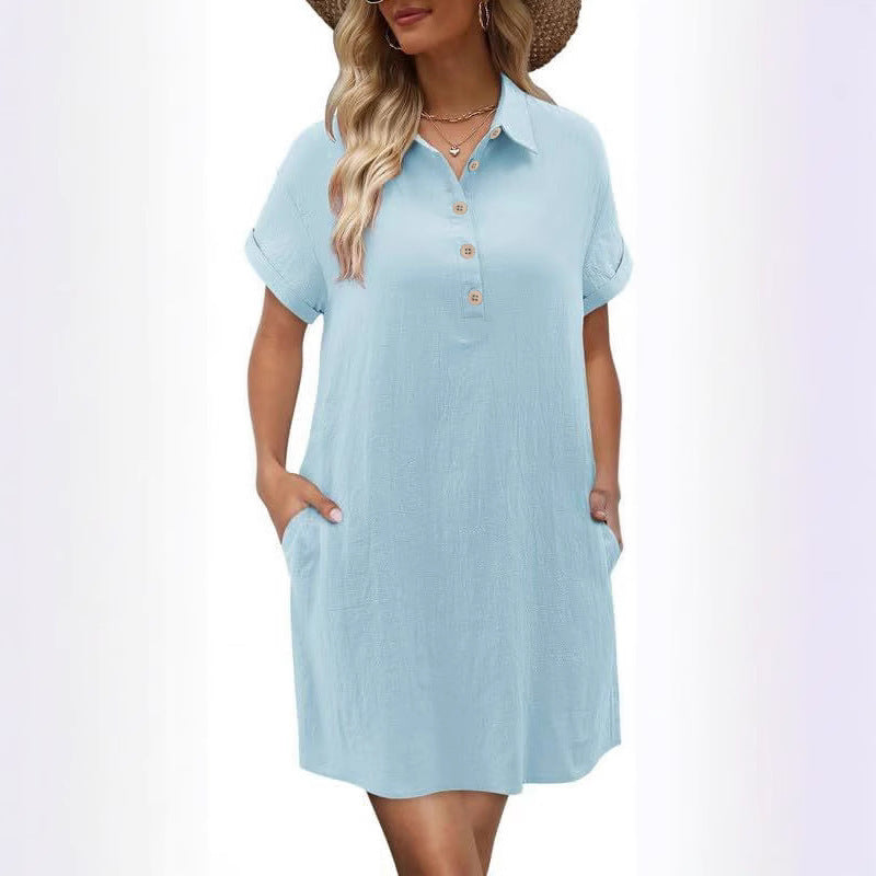 Casual Short Sleeve Buttoned Beach Dress Shirt With Pocket