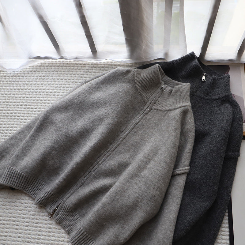 Loose All-match Solid Color Premium Sweater Coat