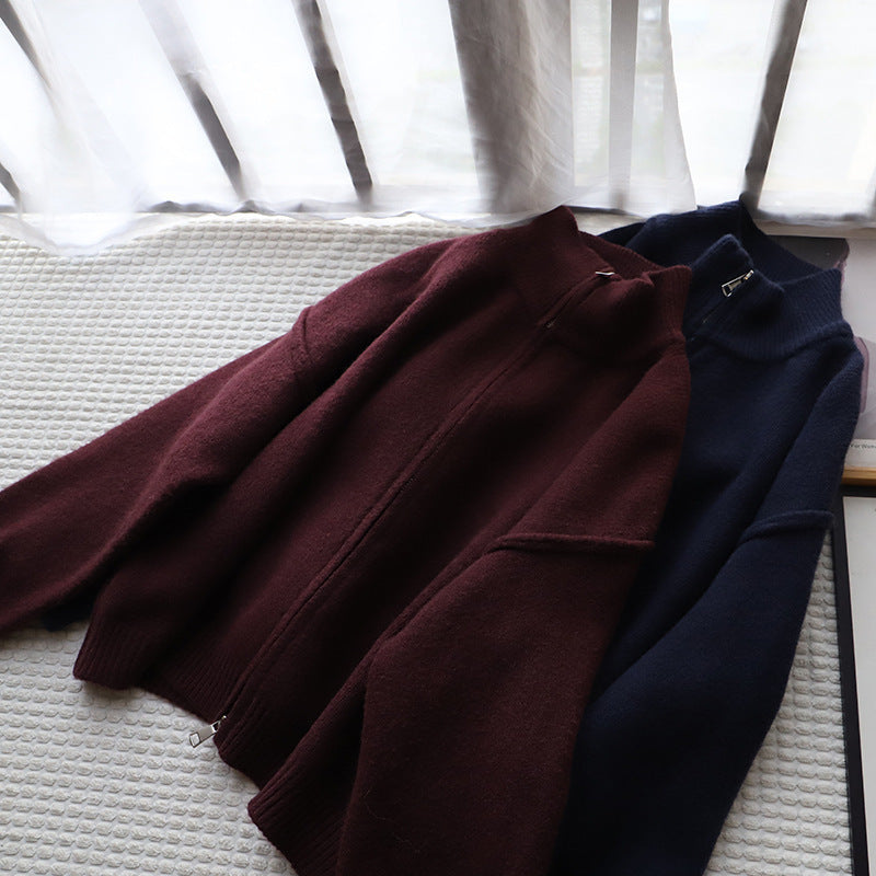 Loose All-match Solid Color Premium Sweater Coat