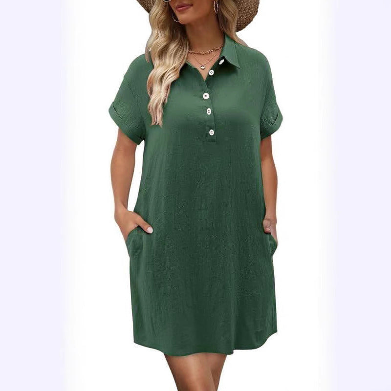 Casual Short Sleeve Buttoned Beach Dress Shirt With Pocket