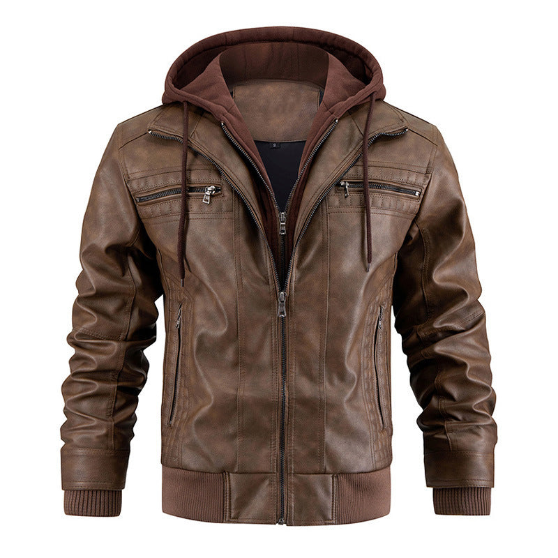 Men's Faux Leather Jacket Motorcycle Jacket Waterproof Windproof PU Moto Vintage Bomber Hoodie With Removable Hood