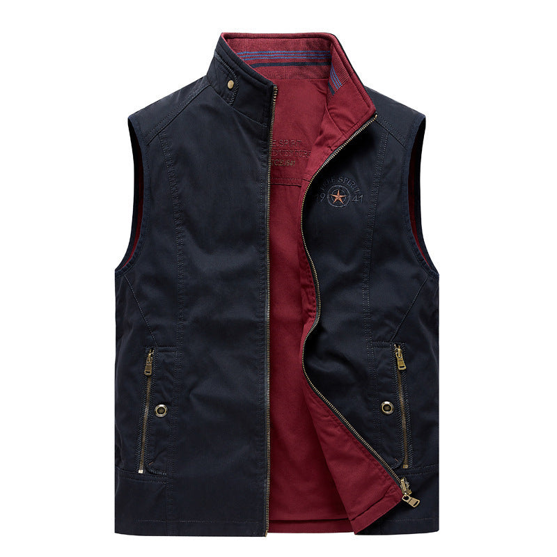 Double-sided Cotton Vest Men's Multi-pocket Workwear Waistcoat