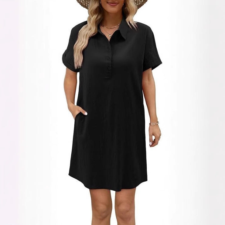 Casual Short Sleeve Buttoned Beach Dress Shirt With Pocket