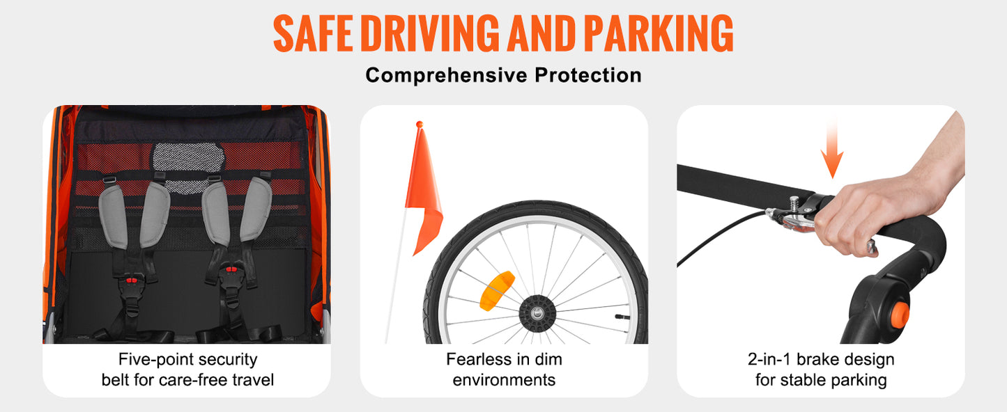 SucceBuy 88/100 lbs Child Bike Trailer Double Seat Carrier Converts to Stroller Foldable Children Bicycle Trailer for Toddlers