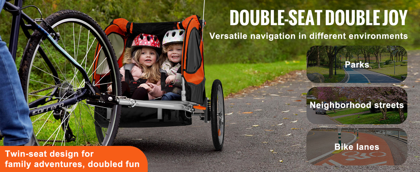 SucceBuy 88/100 lbs Child Bike Trailer Double Seat Carrier Converts to Stroller Foldable Children Bicycle Trailer for Toddlers