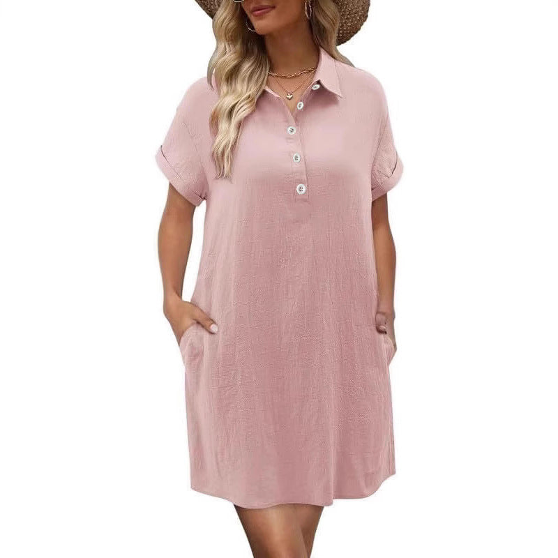 Casual Short Sleeve Buttoned Beach Dress Shirt With Pocket