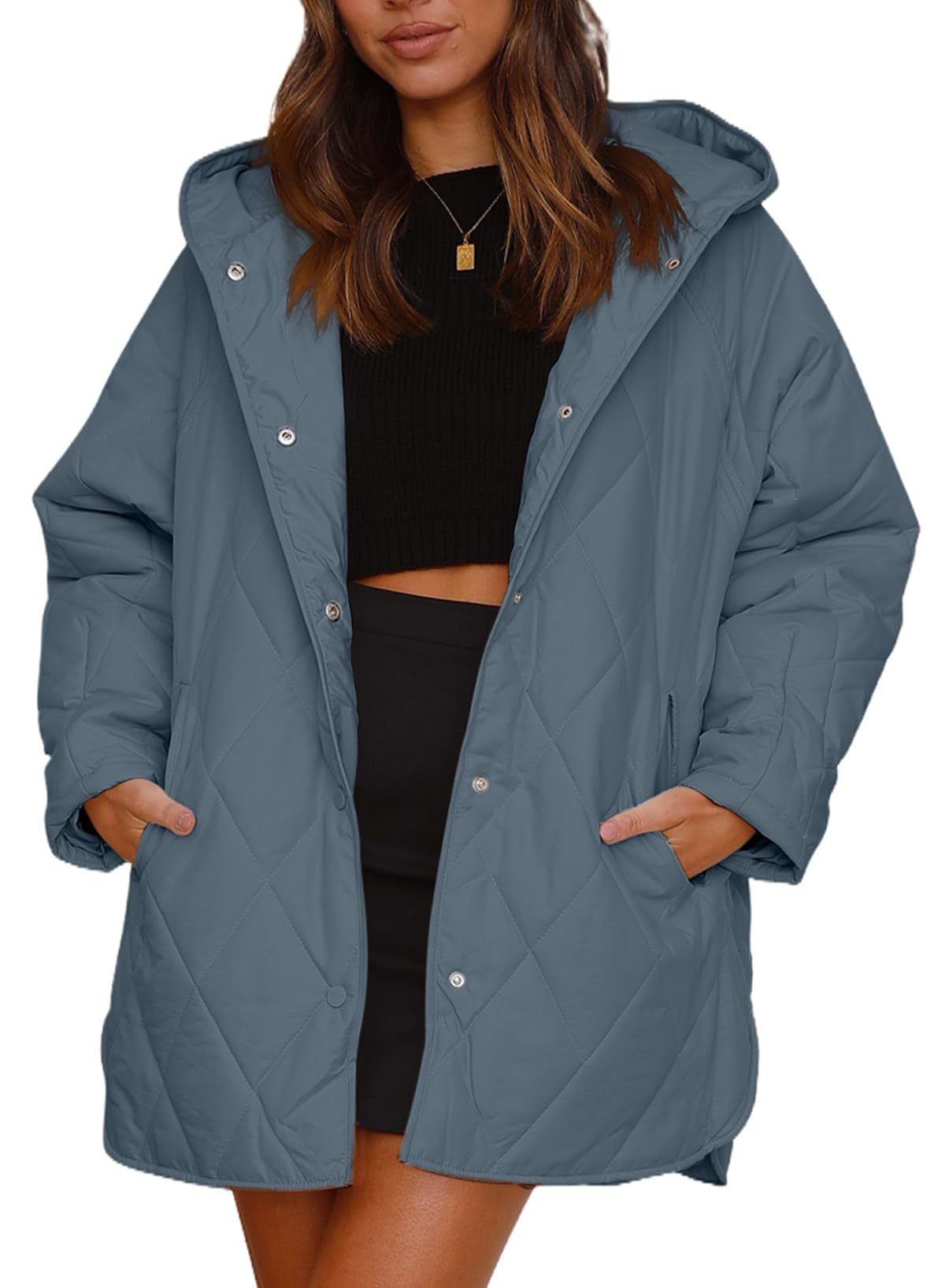 Women's Winter Outerwear Casual Diamond Quilted Hooded Lightweight Jacket