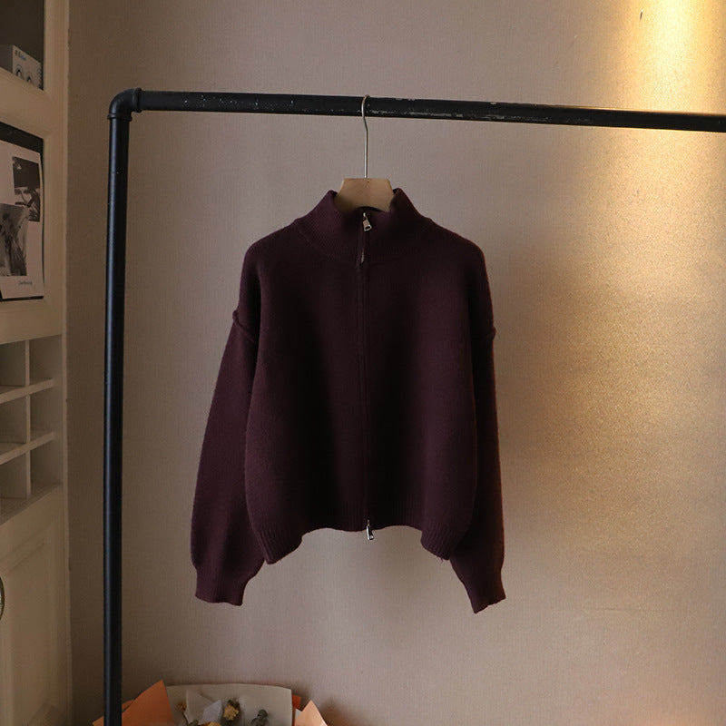 Loose All-match Solid Color Premium Sweater Coat