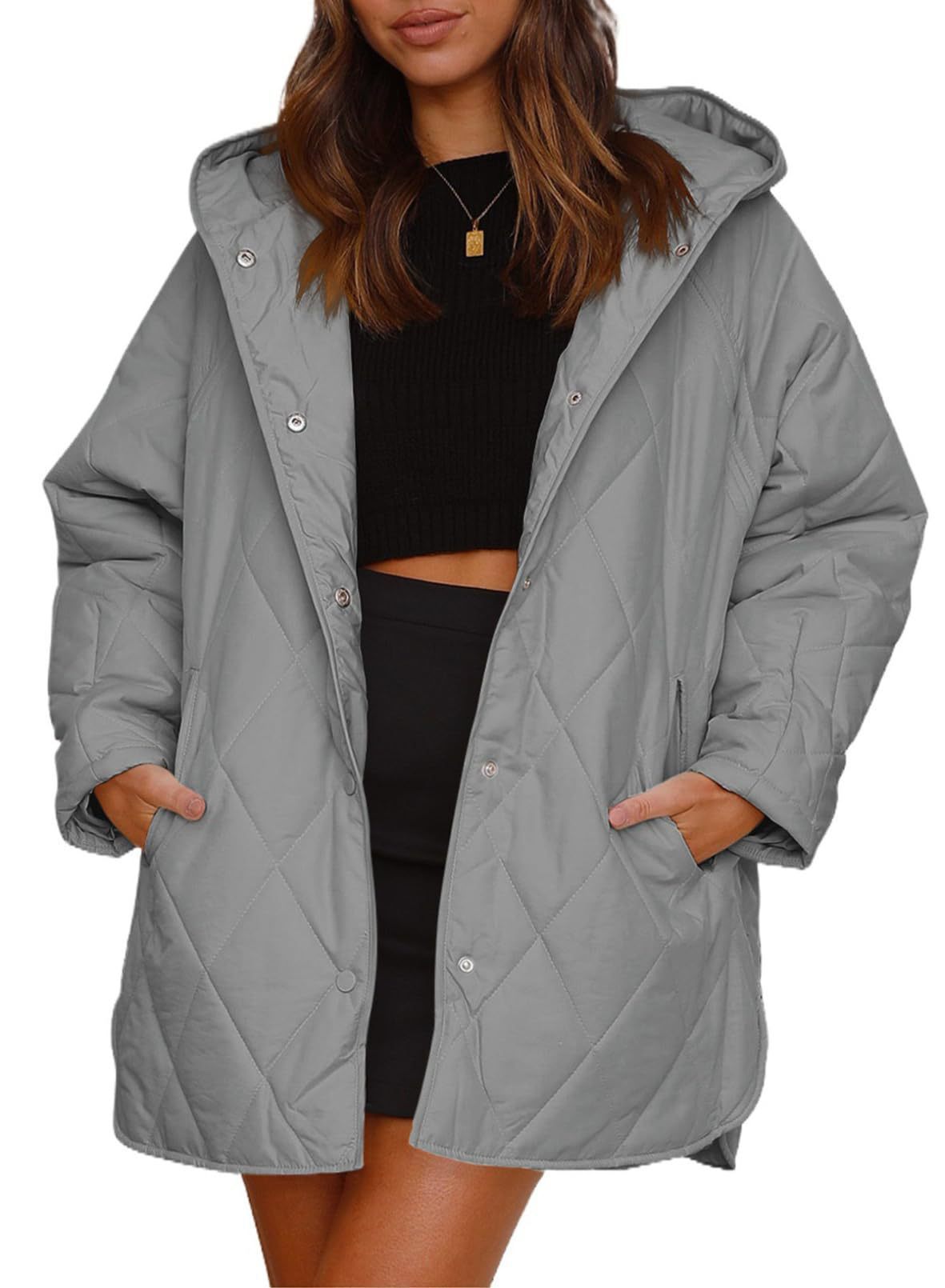 Women's Winter Outerwear Casual Diamond Quilted Hooded Lightweight Jacket