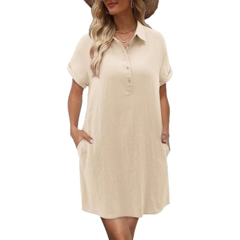 Casual Short Sleeve Buttoned Beach Dress Shirt With Pocket