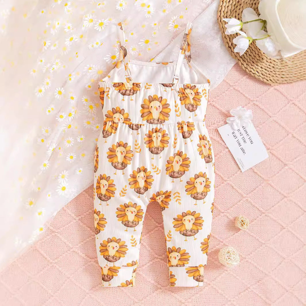 Infant Toddler Romper Thanksgiving Cock Element Suspender Jumpsuit