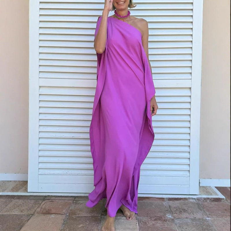 Pure Color Flowing Asymmetric Robe With Belt Dress