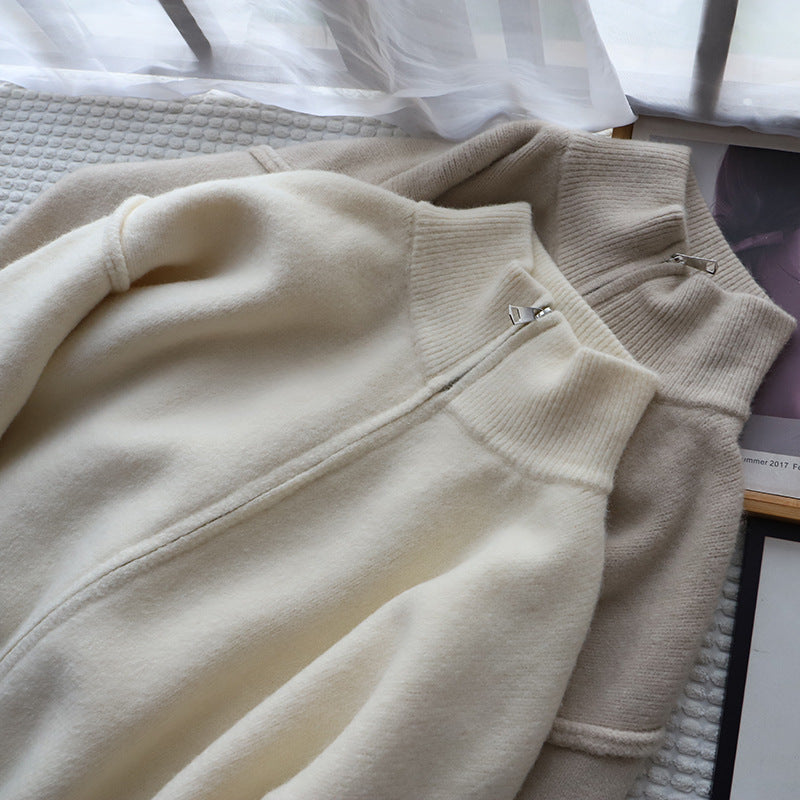 Loose All-match Solid Color Premium Sweater Coat